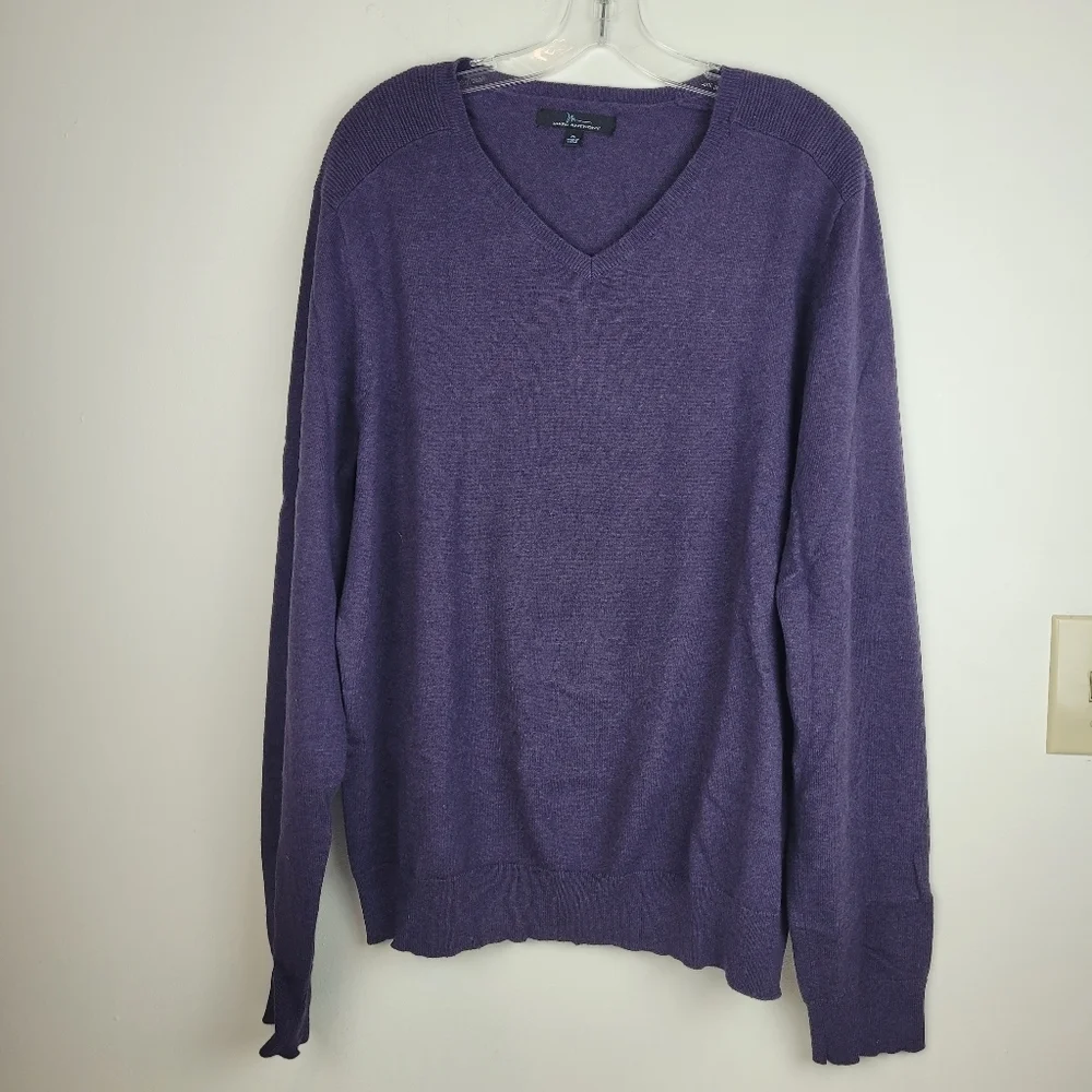 Marc Anthony Purple Cashmere Cotton V Neck Soft Cozy Mens Sweater office prep XL